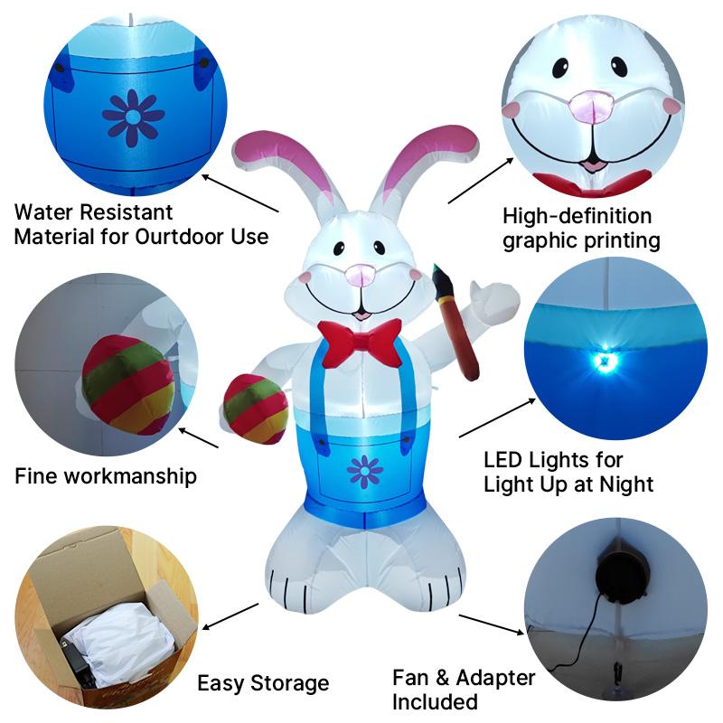 1.8M/6FT Easter Holiday Diy Decorations Printer Rabbit Party Inflatable Toys LED Lights Model Outdoor Decor Garden Ornaments