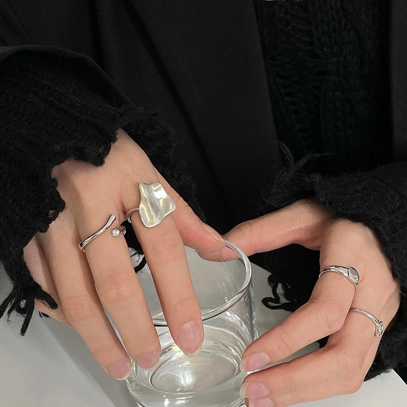 Spiegel Öffnung Verstellbarer Ring Damen Nischen Design Textur Blatt Französisch Trendig Cool Mode Zeigefinger Ring