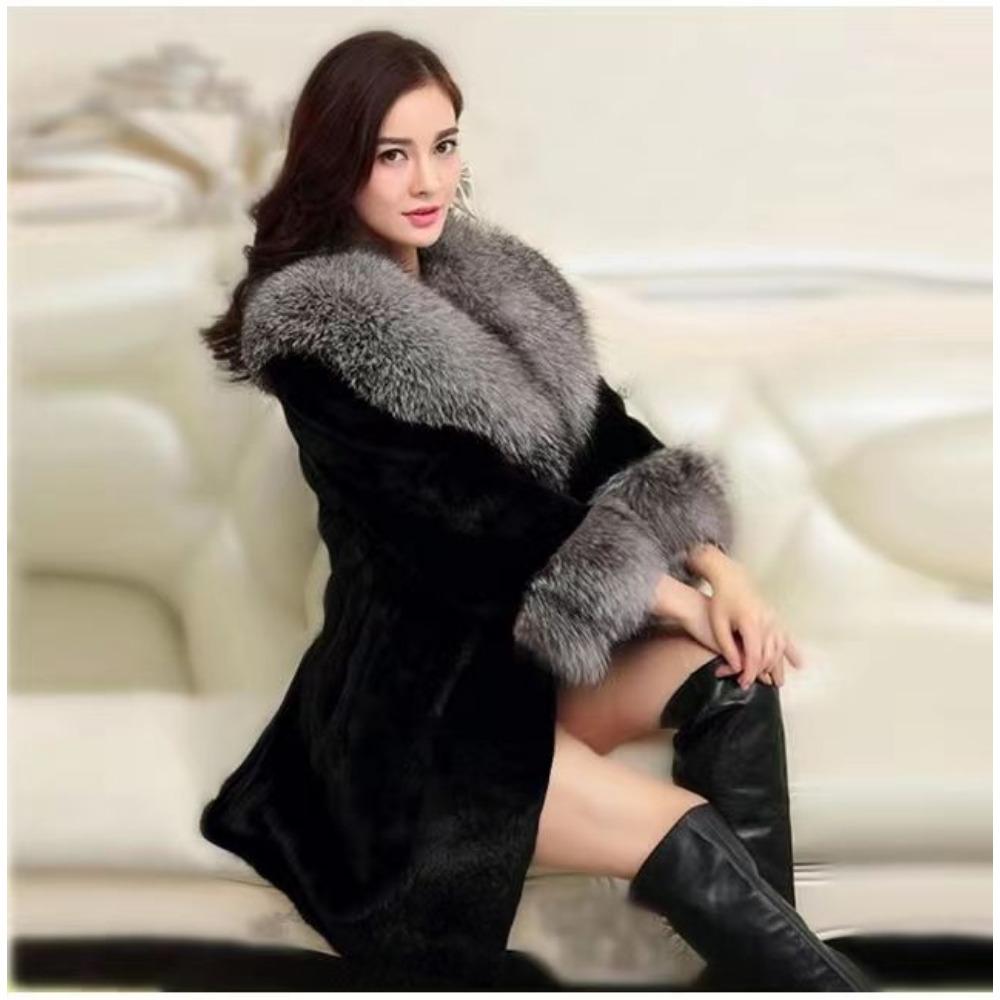 Autumn and Winter New Women's Medium and Long Mink Imitation Fox Fur Collar Hair Mink Fur Imitation Leather Fur Women's Coat Jacket Slim Fit