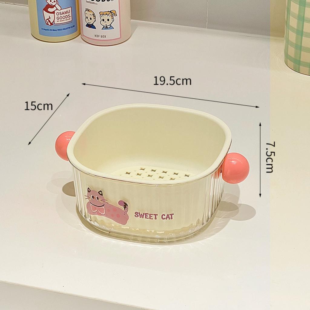Double Layer Draining Basket Small Size Kitchen Vegetable Fruit Washing Colander Strainer with Handle and Stand for Household Use