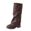 Retro Round Head MM Large Size Fat Locomotive Boots New Stacking 2025 Western Thick Heel Martin Boots Autumn and Winter Folds