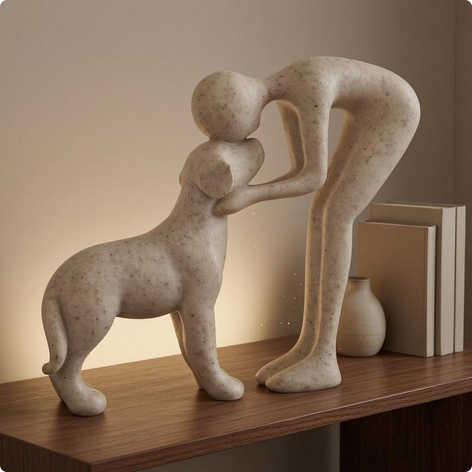 Abstrakte Person und Hund Statue Harz Hundeskulptur Handbemalt Haustier Gedenkstück für gray