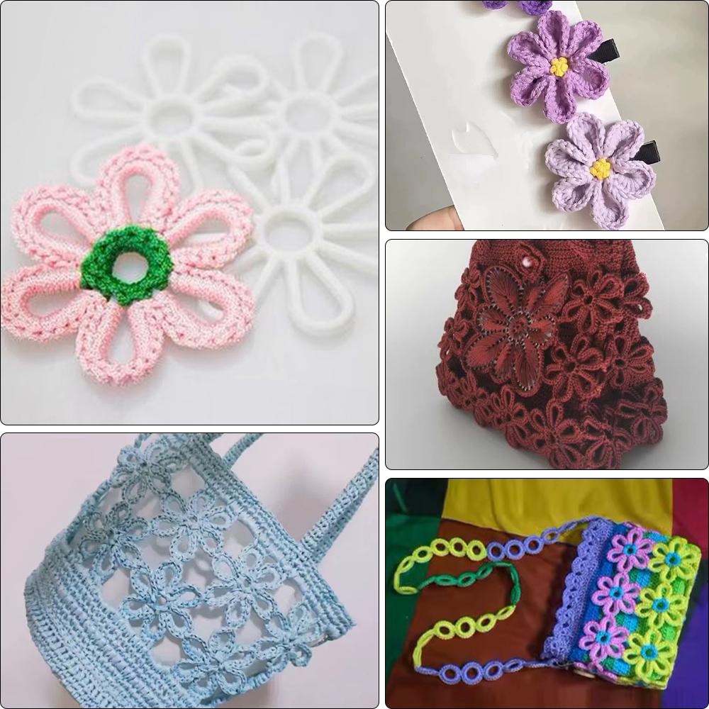 200pcs White Plastic Flower-Shaped Weaving Mesh Straps - DIY Craft Accessories for Crochet Bags, Wallets, Seat Cushions & More