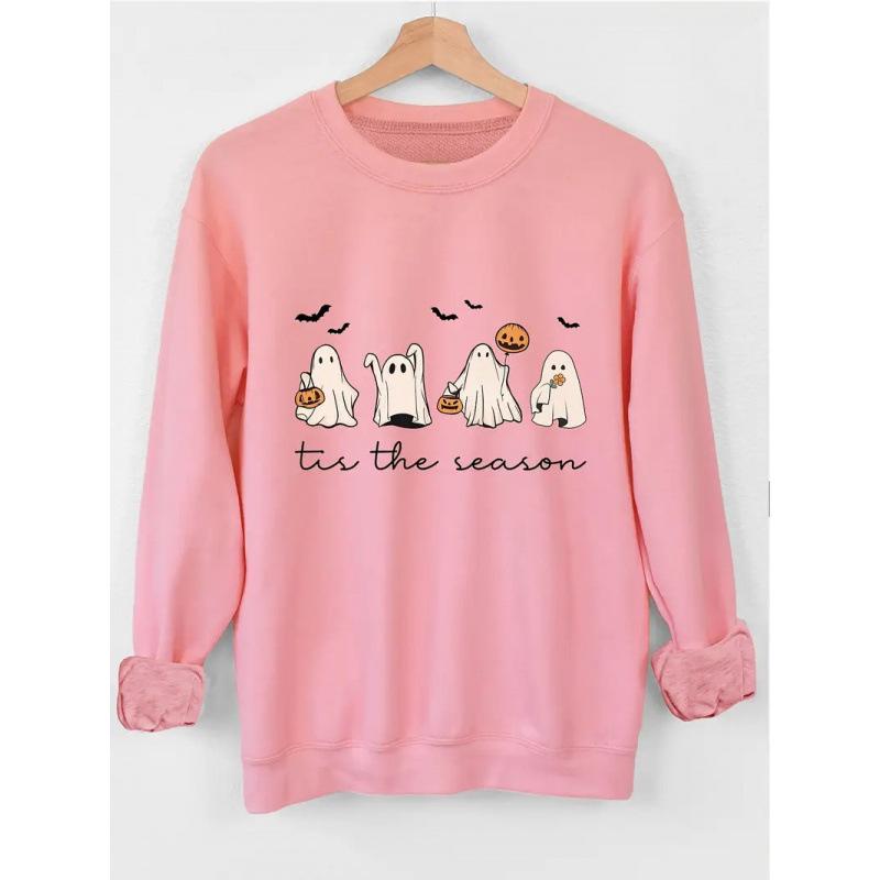 Трансграничный свитшот с принтом призрака на Хэллоуин и круглым вырезом - Смешной модный топ свободного кроя для пар L розовый 1690₽