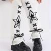 Women's Punk Star Pattern Knitted Leg Warmers with Ribbon Bows Flared Boot Covers Knee Length Socks Japanese Streetwear