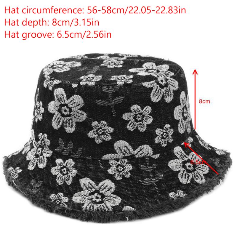 Spring And Summer Outdoor Embroidered Denim Fisherman Hat Retro Bucket Hat Sun Protection Hat