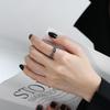 S925 Sterling Silver Retro Thai Wave Pattern Blackened Ring - Women's High-End European Style
