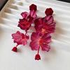Fashion Zircon Vintage Temperament Red Flower Dangle Earrings For Women Female Gifts Sweet Design Ear Accessories Hot Selling