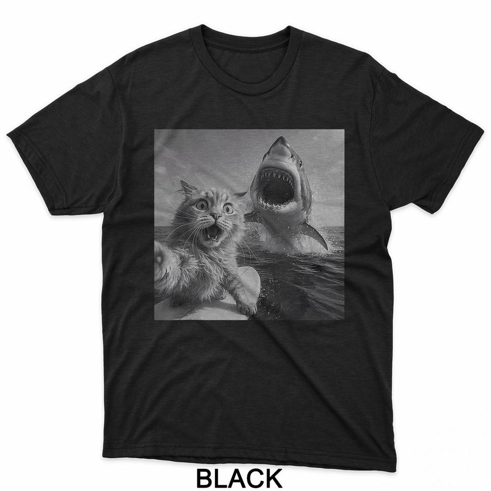 Смешная футболка унисекс с принтом кота, делающего селфи на акуле-серфере XXL