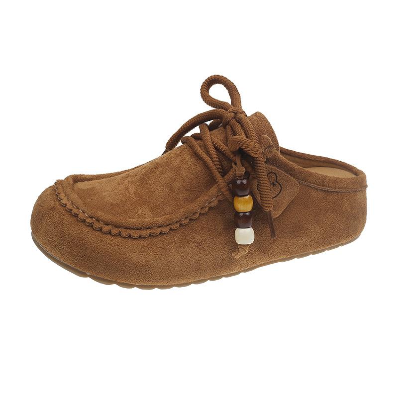 

Retro inner height increase half slippers women s autumn new one-pedal comfortable bag head kangaroo slippers women 40