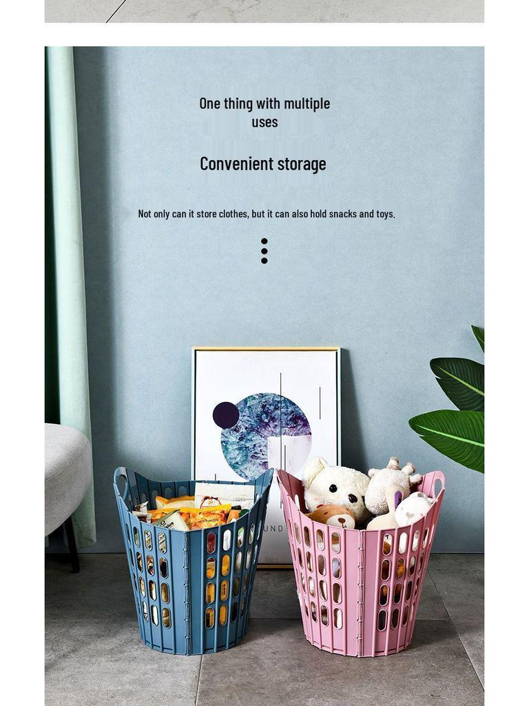 Foldable Plastic Laundry Basket for Clothes and Toys - Hollowed-Out Design for Bathroom Storage