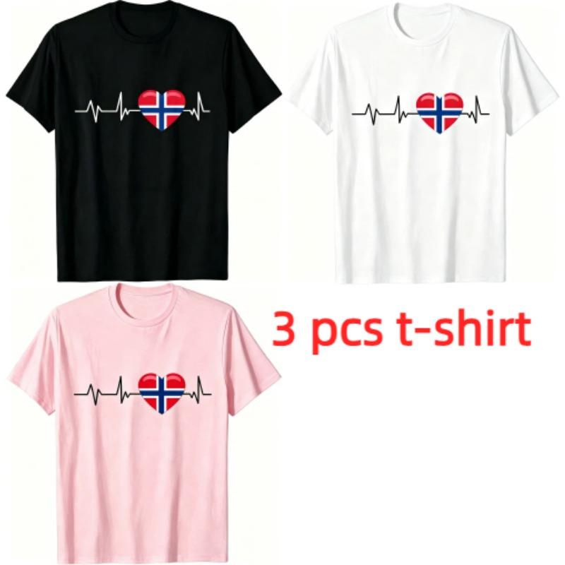 I Love Norway Pattern Print Men's T-shirt Summer Men's and Women's Casual Fashion Tops Men's Short Sleeve T-shirt Oversize Clothing