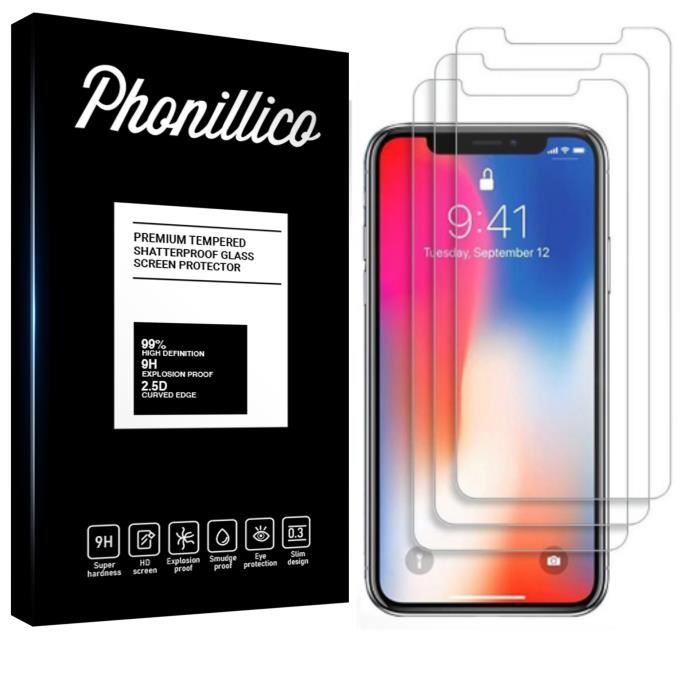 Verre Trempe [Compatible Apple iPhone X] [Pack 3] Film Vitre Protection Ecran Ultra Resistant [Phonillico®]