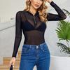 European and American women's spring/summer fashion mesh sheer long-sleeve T-shirts for women