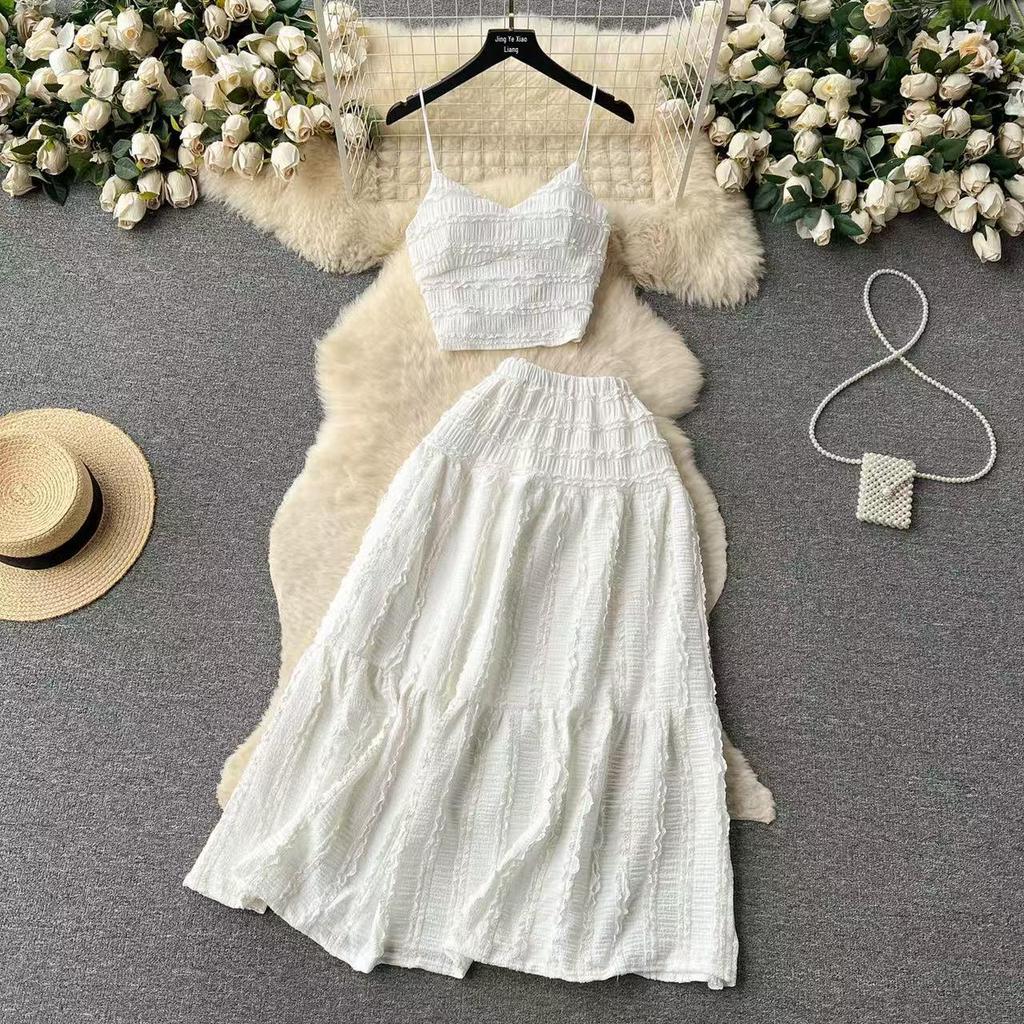 Schickes schulterfreies Top & A-Linien Prinzessinnenkleid Zweiteiliges Set