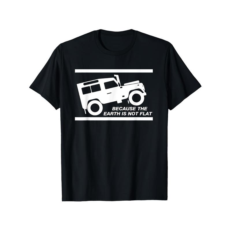 1pc Men'S Funny Off-Road Adventure T-Shirt | Black Crewneck Tee with "Because The Earth Is Flat" Slogan and Bold SUV Design, Machine Washable,
