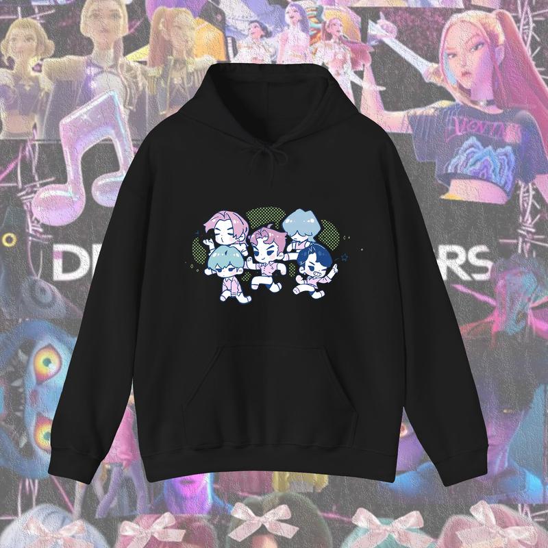 KPop Devil Hunter Sweatshirt Hooded Children's Spring and Autumn Outfit Rumi Mira Zoey Cartoon Anime Girl Long Sleeved Top
