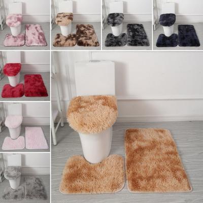 3Pcs/Set Bathroom Rug Set Super Soft Microfiber Bath Rug U-Shaped Contour Mat Toilet Lid Cover Set Non-Slip Bath Rugs Kit