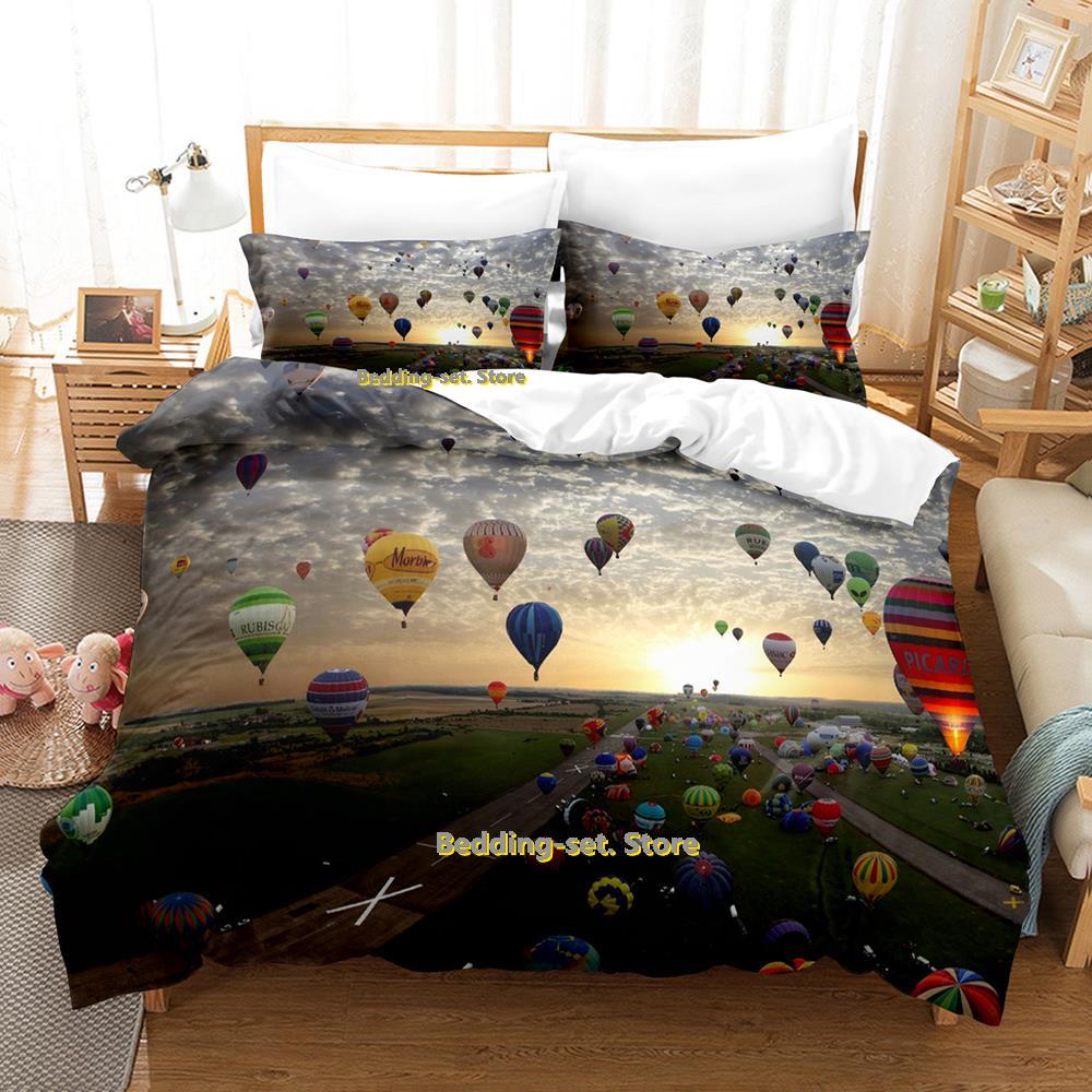Comforter Air Balloon Bedding Set Single Twin Full Queen King Size Bed Set Adult Kid Bedroom Three-Piece Suits 3D Anime Bed Sheet
