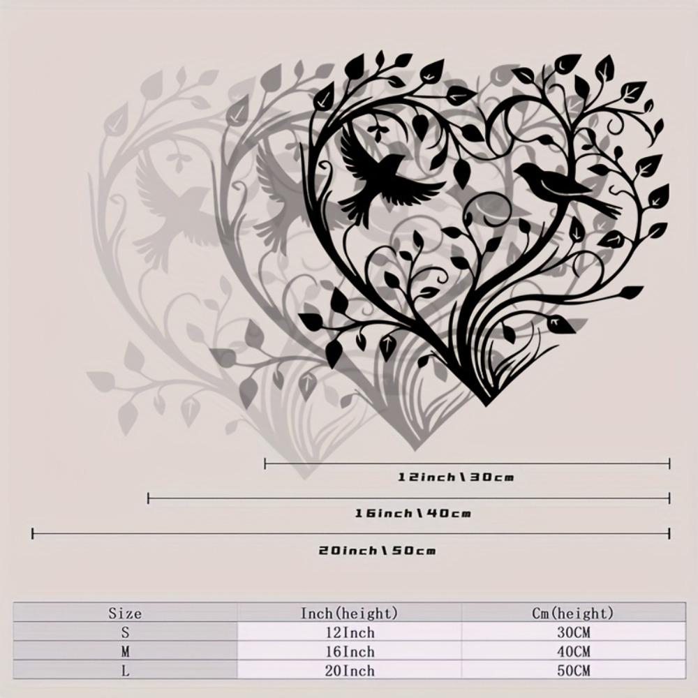 Tree of Life Metal Wall Art Heart Shaped Iron Sculpture Powder Coated Mural Decor for Living Room Anniversary Farmhouse Hanging Gift Couples