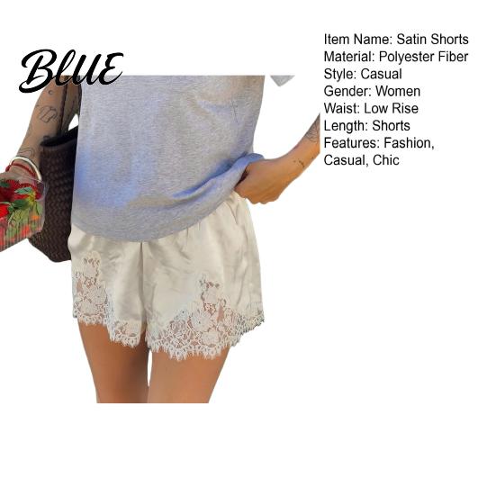 Lace Trim Shorts Women Satin Silky Patchwork Micro High-quality Polyester Blend Low Rise Boxer Lounge Slip Pajama Bottoms Petticoat