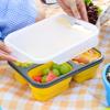 Rectangular Microwaveable Silicone Lunch Box 1350ml 3 Grids Food Storage Container  Camping