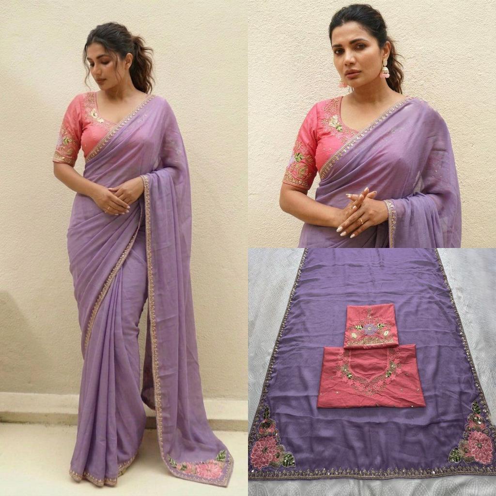 New Launch - Premium Rangoli Silk Wedding Saree with Embroidered Batta and Cutwork Border