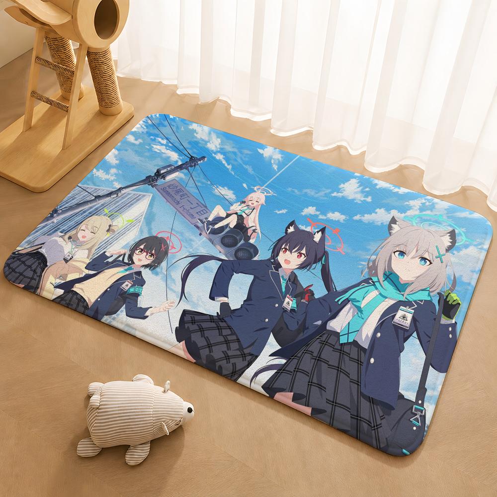 Anime B-Blue Archive Tsukatsuki Rio Floor Mat Floor Mat Soft Flannel Non-Slip Door Rug for Living Room