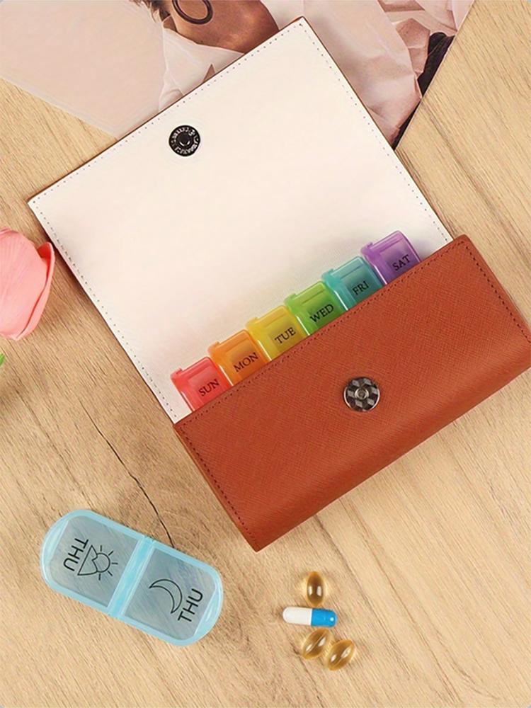 Wöchentliche Pillenbox-Hülle Reise Medikamenten-Erinnerung Täglich AM PM, Tag Nacht 7 Fächer in Leder-Trageetui