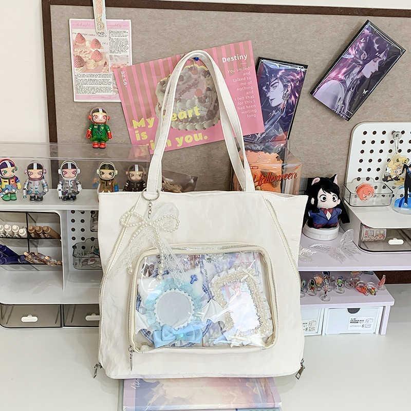 New Y2k Versatile Ita Shoulder Bag Sweet Girls Transparent Tote Bag Large Capacity Backpack DIY Cartoon Display Commute Handbags