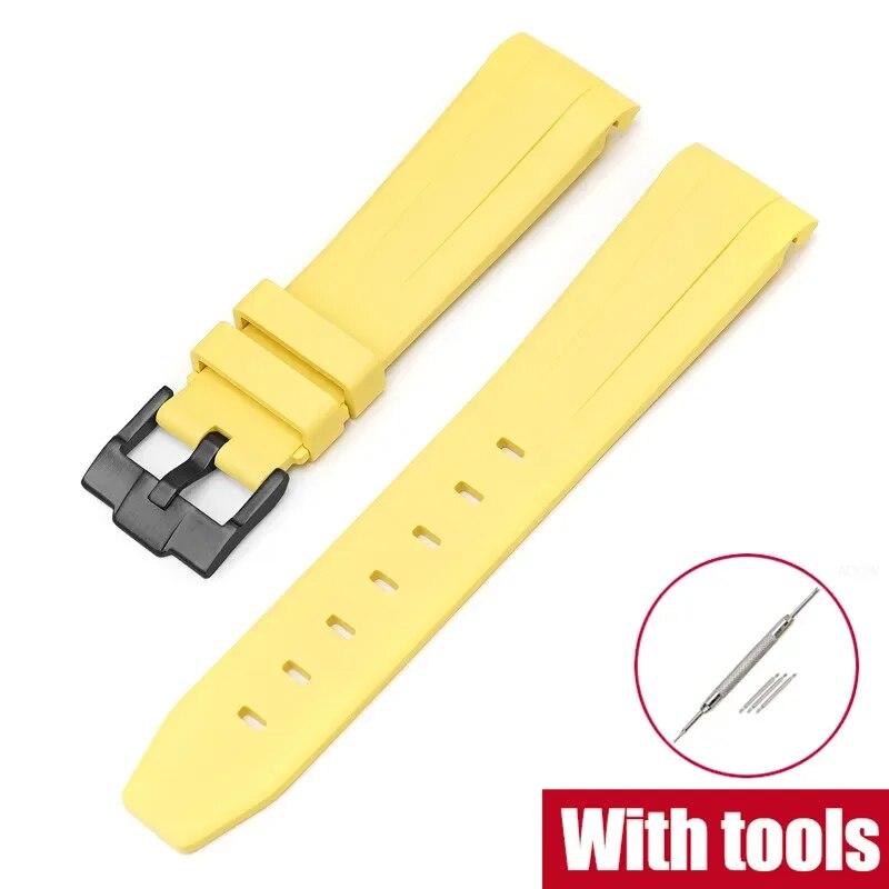 20mm Fluoro Rubber Strap for Rolex Daytona Curved End Sport Waterproof FKM Watch Band for Omega X Swatch Moonswatch with Tools