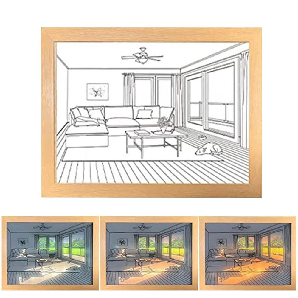 Light Painting Art Lighting Picture Frame LED 3 Colors Night Light Shadow Bedside Lamp Creative Wall Art For Bedroom & Home