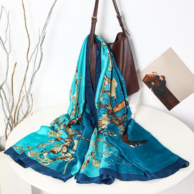 Summer silk scarf women's print lengthened thin shawl with decorative scarf sun protection beach towel Fashion Refined-inspired Casual Scarf