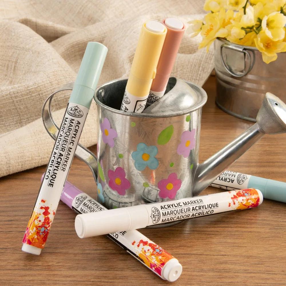 6 Piece Reversible Acrylic Art Markers Multi-Surface Non-Toxic Smooth Paint Markers Crafts Drawing Illustration and DIY Projects