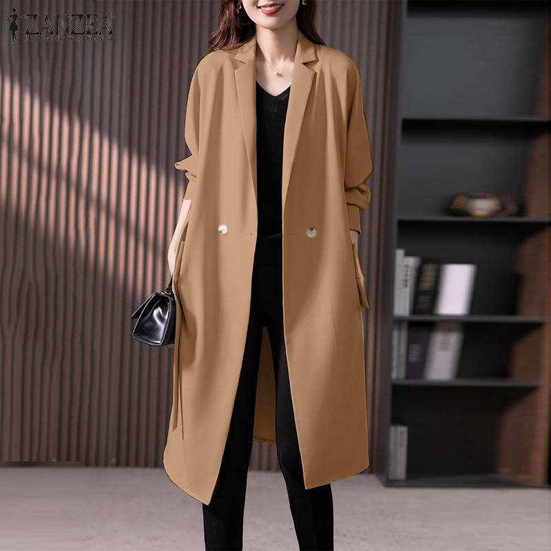 

ZANZEA Женский повседневный тонкий плащ с отложным воротником и длинными рукавами