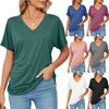 Summer New Casual V-neck Pullover Solid Color Loose T-shirt Women's Top  European American