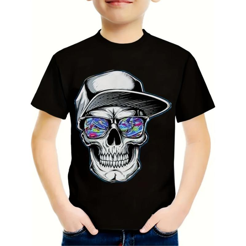 Kids Clothes Boys Tshirt Short Sleeve 3D Skull Print Children Summer Clothes Creative Stylish Streetwear Round Neck Girl Clothes