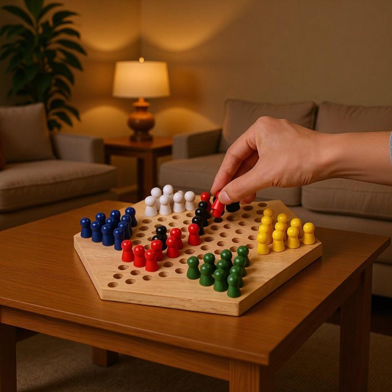 Wooden Hexagonal Checkers Board Game for Children's Educational and Intelligence Development - Parent-Child Toy