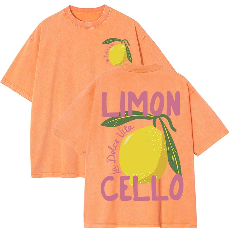 Lemon Cello Fresh Fruit Pink Letter Washed T-Shirt Womens Y2K Summer T Shirts Oversized Cotton Tops Loose Soft Short Sleeve