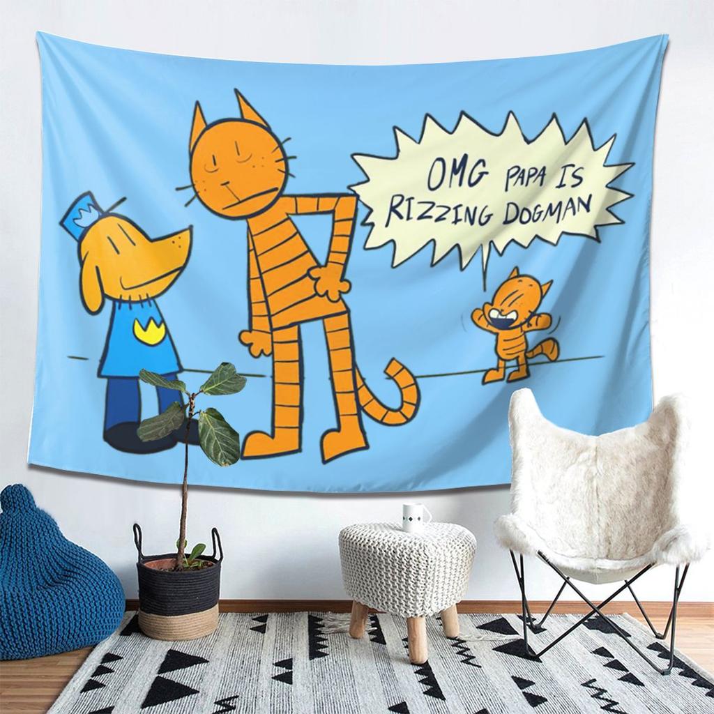 Dog Man Lil Petey And Big Petey Fan Art Tapestry Wall Hanging Aesthetic Home Decoration Tapestries for Dorm Room