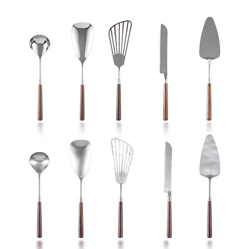 Thickened Household Pizza Cake Spatula Butterfly Porridge Spoon 304 Stainless Steel Walnut Soup Shell Dry Rice Kitchen Item Bar