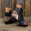 Fashion Women's Fashion Ankle Boots Fall New Round Head Splicing Lace-up Side Zipper Square Heel Ankle Boots