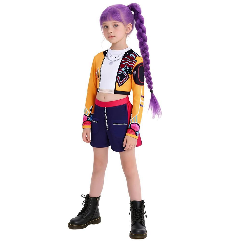 Kids K-pop Demon Girls Hunter Rumi Cosplay Costume Wig Earrings Halloween Party Fashion Clothing Set Fancy Rumi Prop