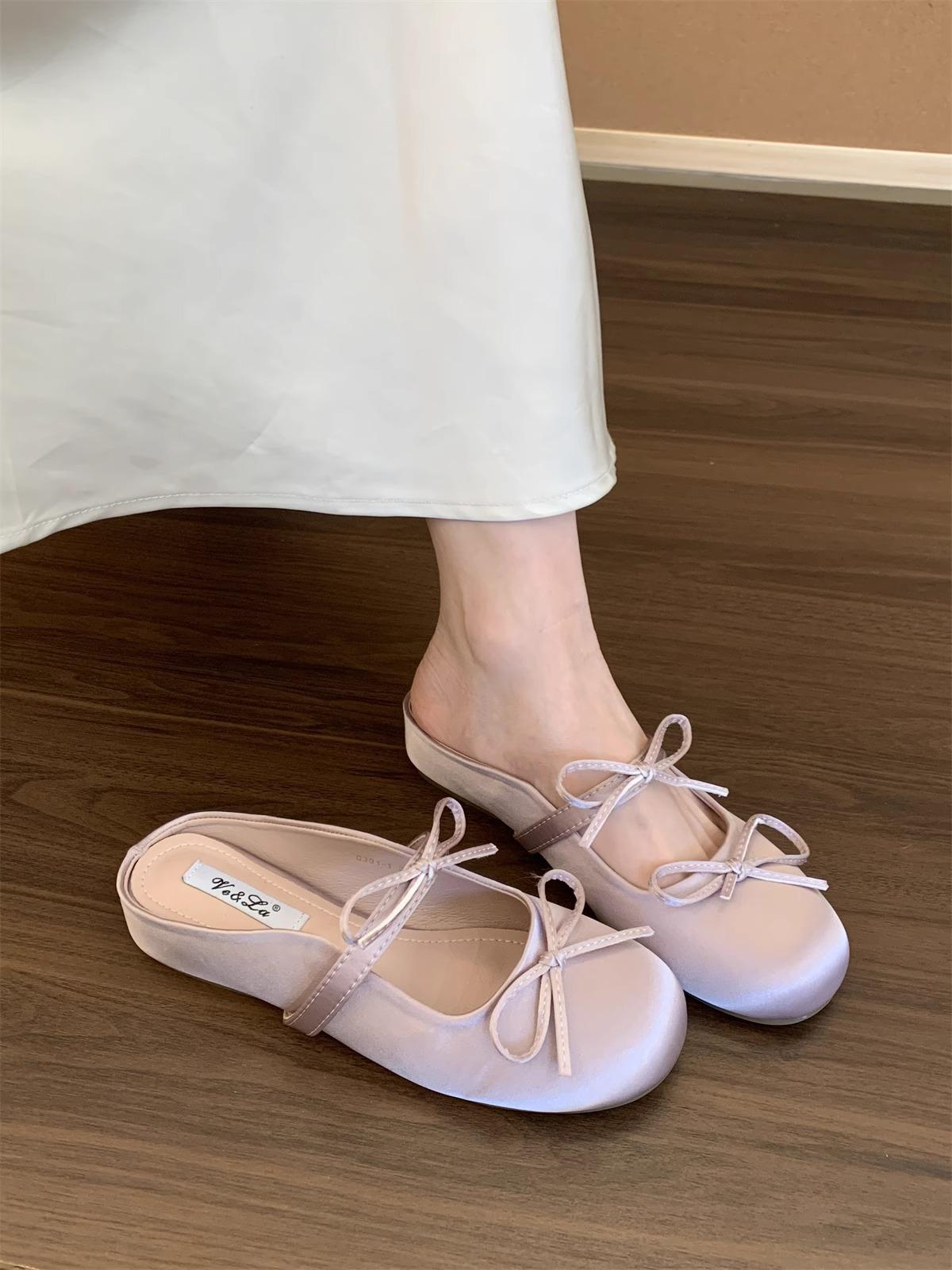 

Французские полутапочки с открытой пяткой на низком каблуке 2025 лето новая нежный сказочный стиль одинарная обувь бант серебристые крутые тапочки 40 фиолетовый