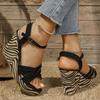 Large size wedge heel sandals women's summer new one-word buckle with muffin thick-soled buckle women's sandals