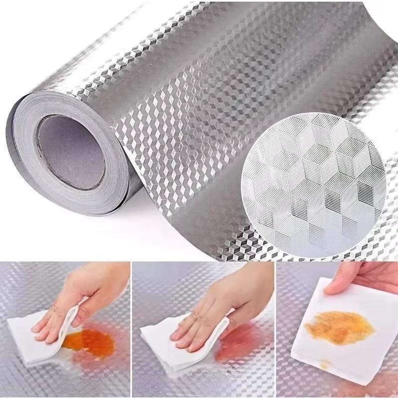 Kitchen Wallpaper Stickers Self Adhesive Aluminum Foil Oil Proof Waterproof Stickers for Countertop Drawer Cabinets Shelf Line