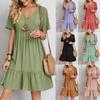 Summer Casual Loose V Neck Dress for Women European American Style Clothing