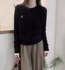 2025 Women's Autumn/Winter Pure Wool Color Block Embroidered Knitwear - Casual Round Neck Loose Base Layer Top