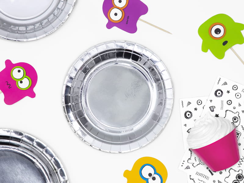 Partydeco Talerzyki Papierowe Srebrny 18Cm / 6 Szt