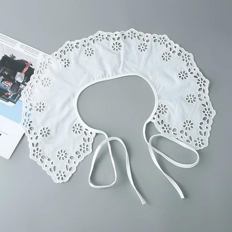 Shirt White Fake Collars Women Hollow Out Lace False Collar Shawl Removable Shirt Detachable Collar Lace-Up Scarf